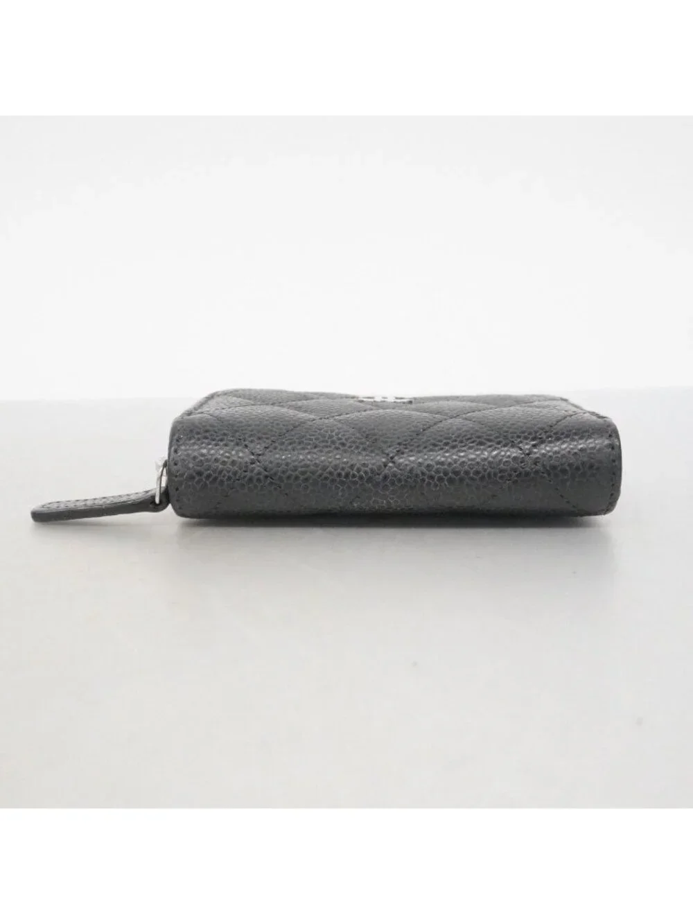 Chanel Coin Case Quilted Caviar Leather Black Silver
